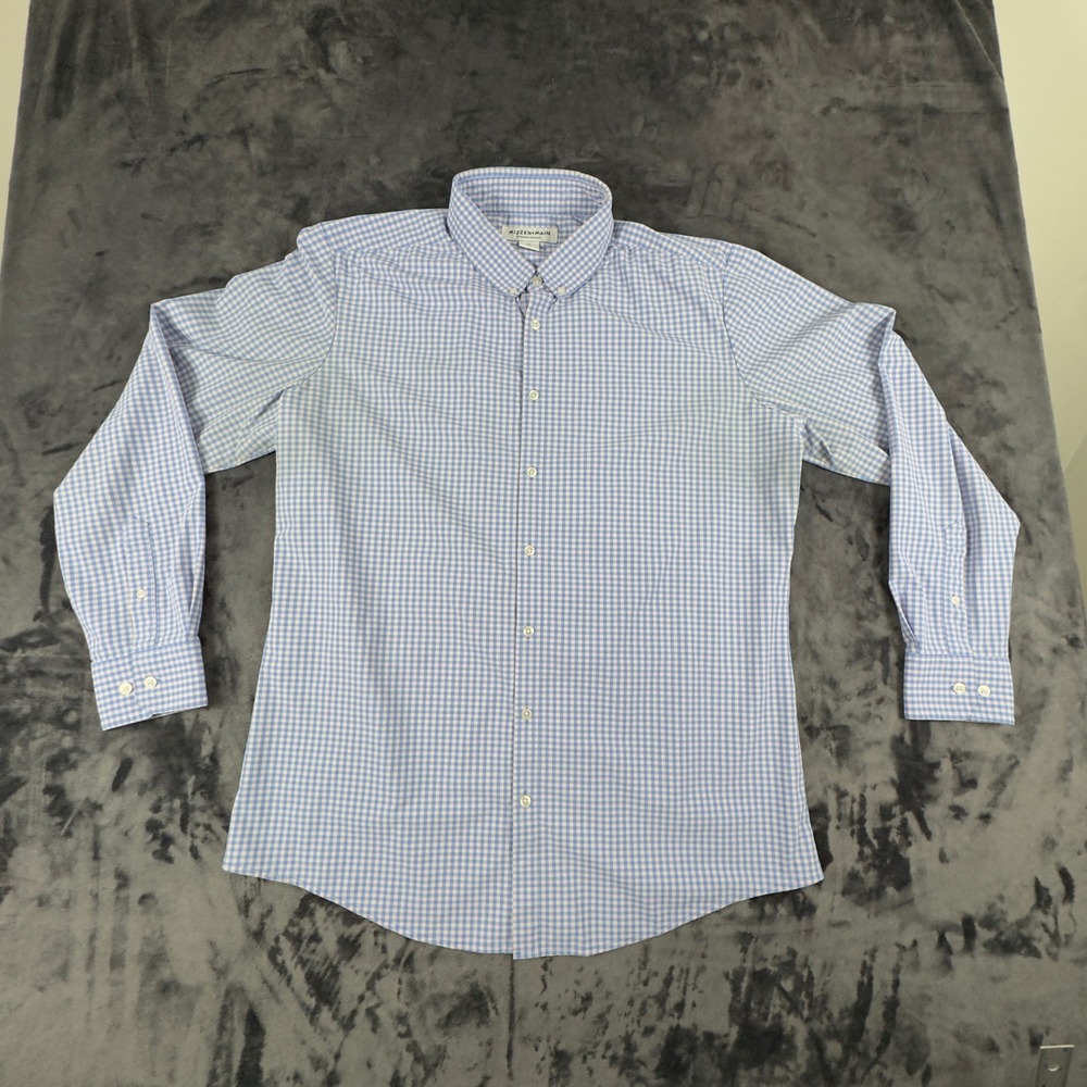 Mizzen+Main Button Down Shirt Mens XL Blue Gingham Trim Performance Long Sleeve